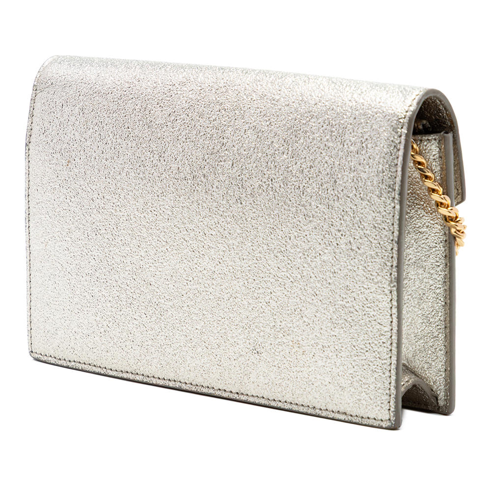 Pre-Loved Saint Laurent Metallic Textured Calfskin Envelope Wallet On Chain - Picture 2 of 6